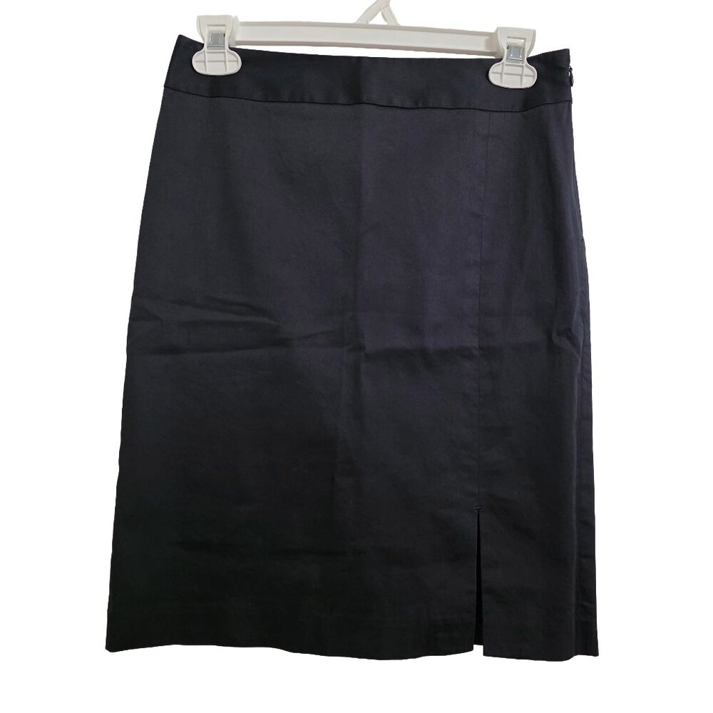 Ann Taylor Petites Italian Cotton Silk Slitted Black Pencil Skirt Womens Size 0P